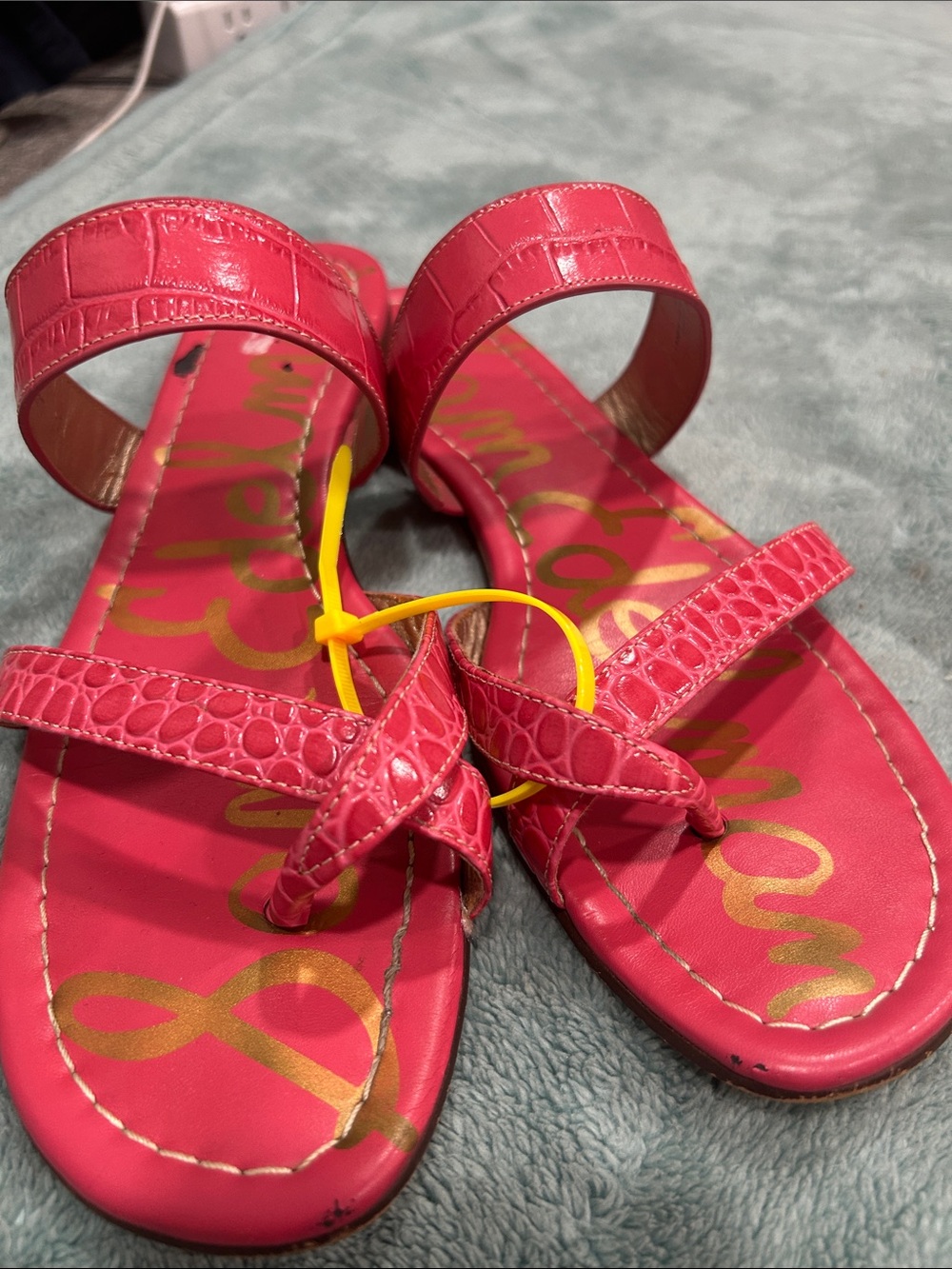 Sam Edelman Pink Croc-Embossed Slide Sandals - Picture 4 of 9